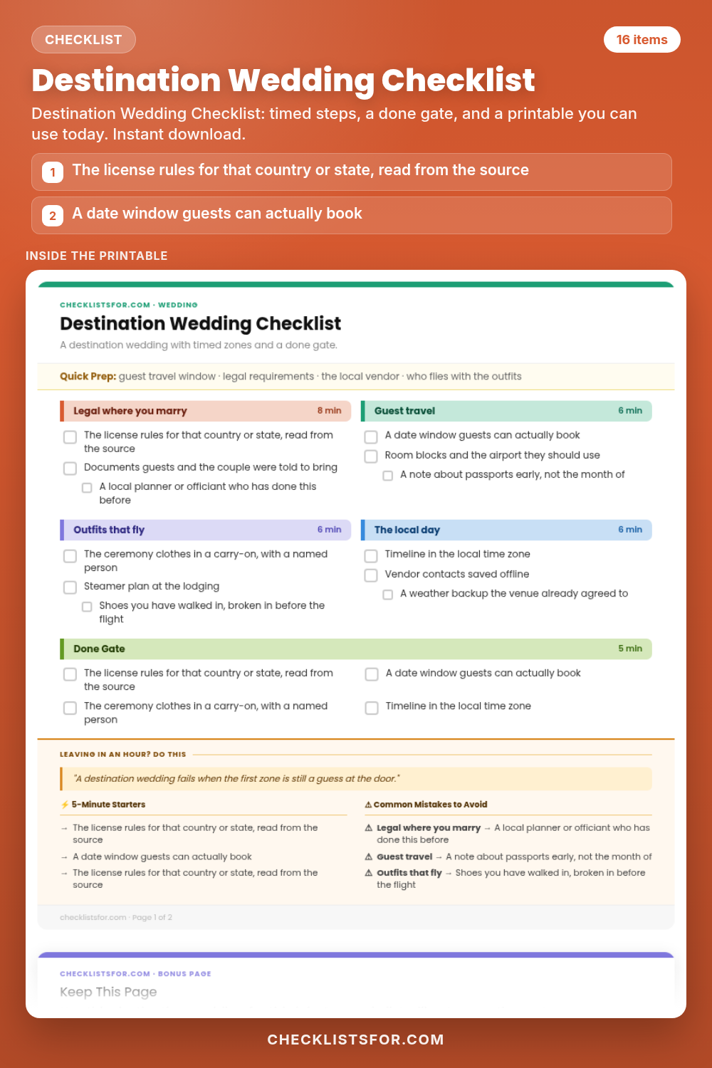 Destination Wedding Checklist cover, interactive checklist