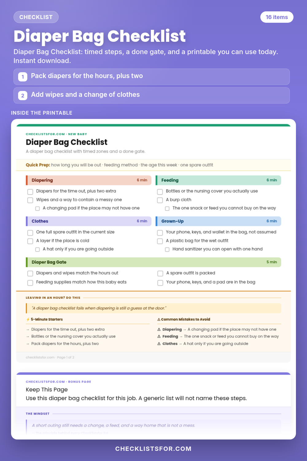 Diaper Bag Checklist