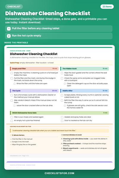 Dishwasher Cleaning Checklist