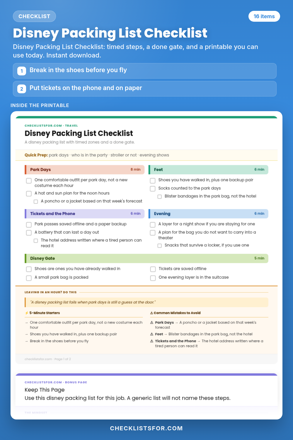 Disney Packing List Checklist cover, interactive checklist