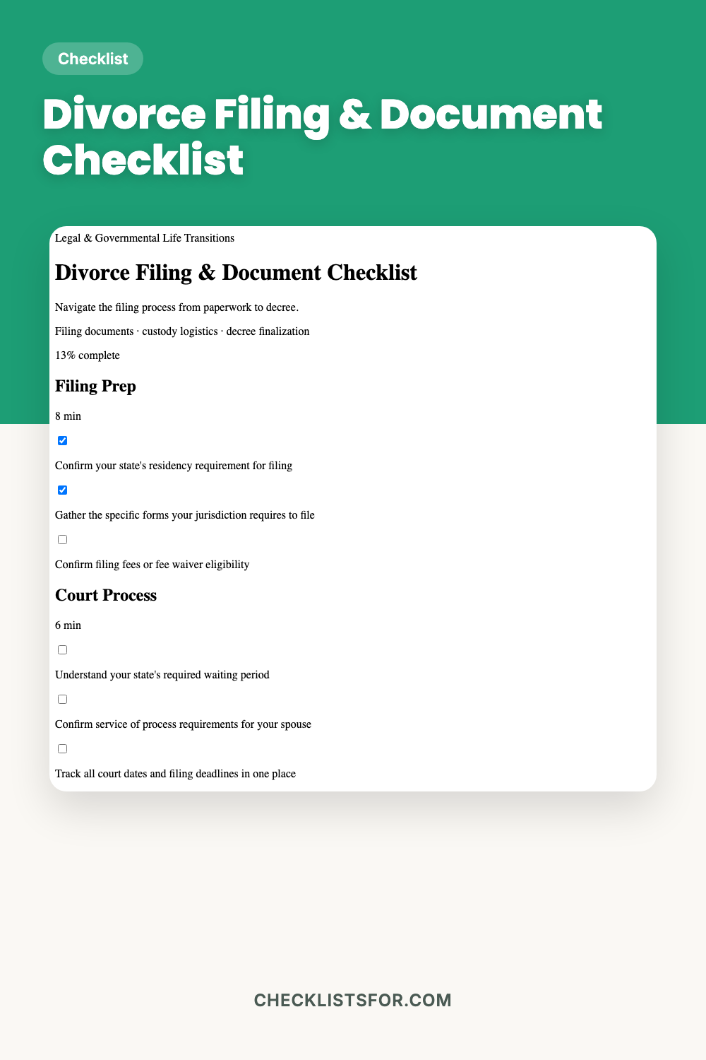 Divorce Filing & Document Checklist