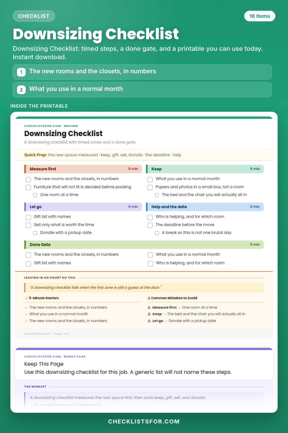 Downsizing Checklist