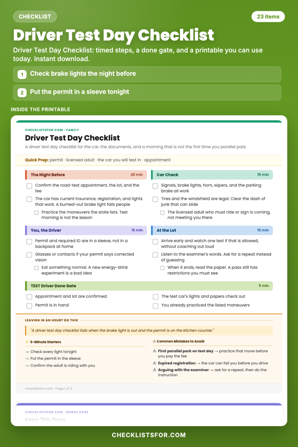 Driver Test Day Checklist