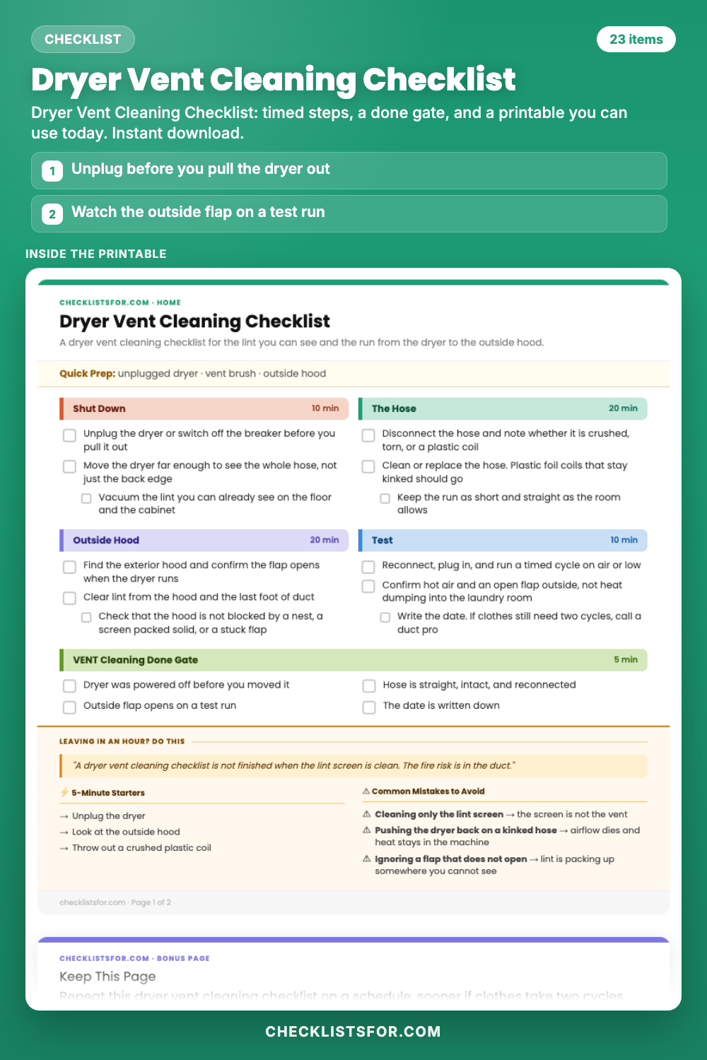 Dryer Vent Cleaning Checklist