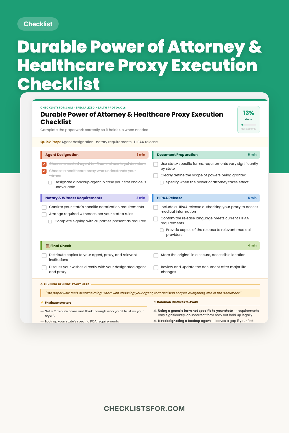 Durable Power of Attorney & Healthcare Proxy Execution Guide Checklist cover