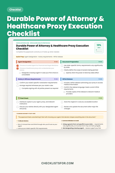 Durable Power of Attorney & Healthcare Proxy Execution Checklist