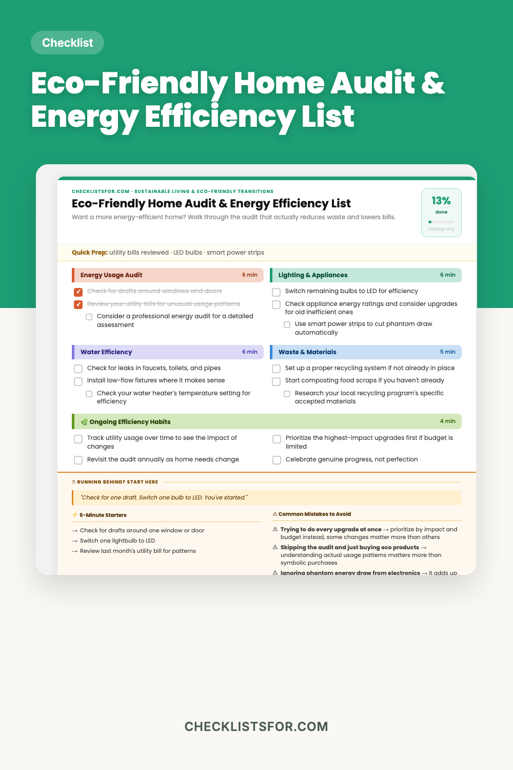 Eco-Friendly Home Audit & Energy Efficiency List cover, interactive checklist