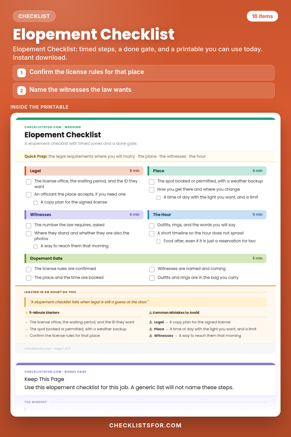 Elopement Checklist cover, interactive checklist