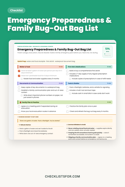 Emergency Preparedness & Family Bug-Out Bag List