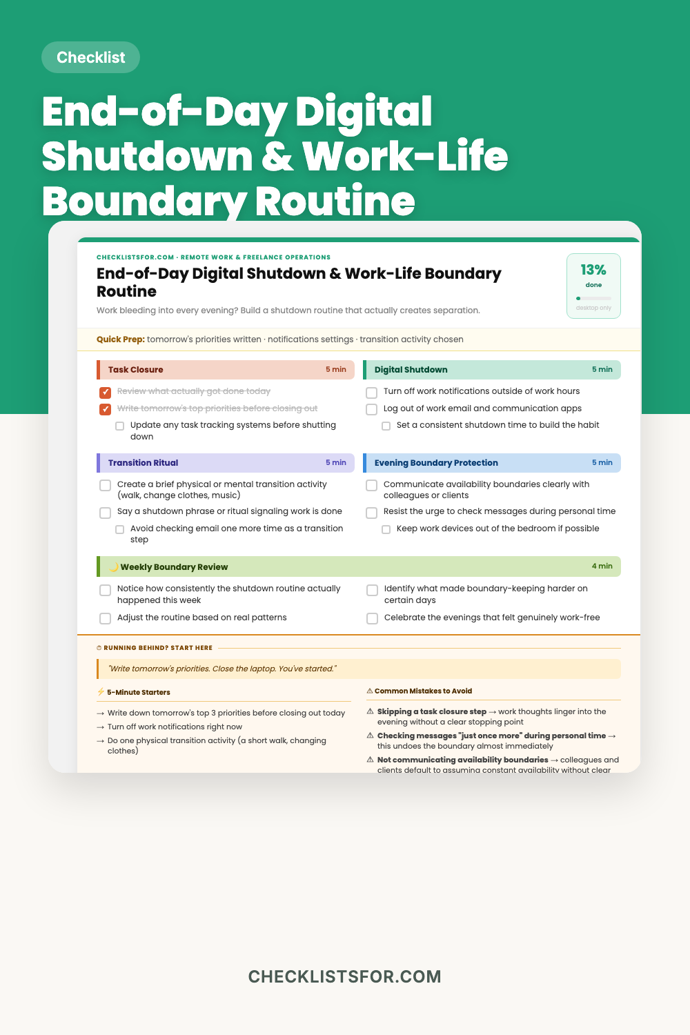 End-of-Day Digital Shutdown & Work-Life Boundary Routine cover, interactive checklist
