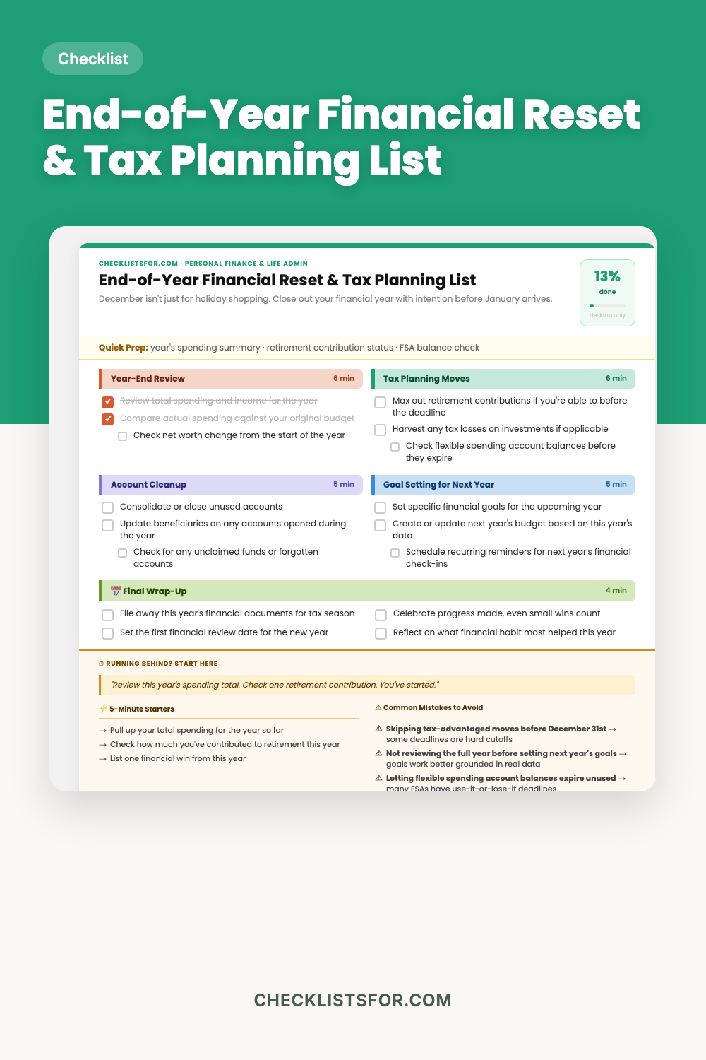 End-of-Year Financial Reset & Tax Planning List