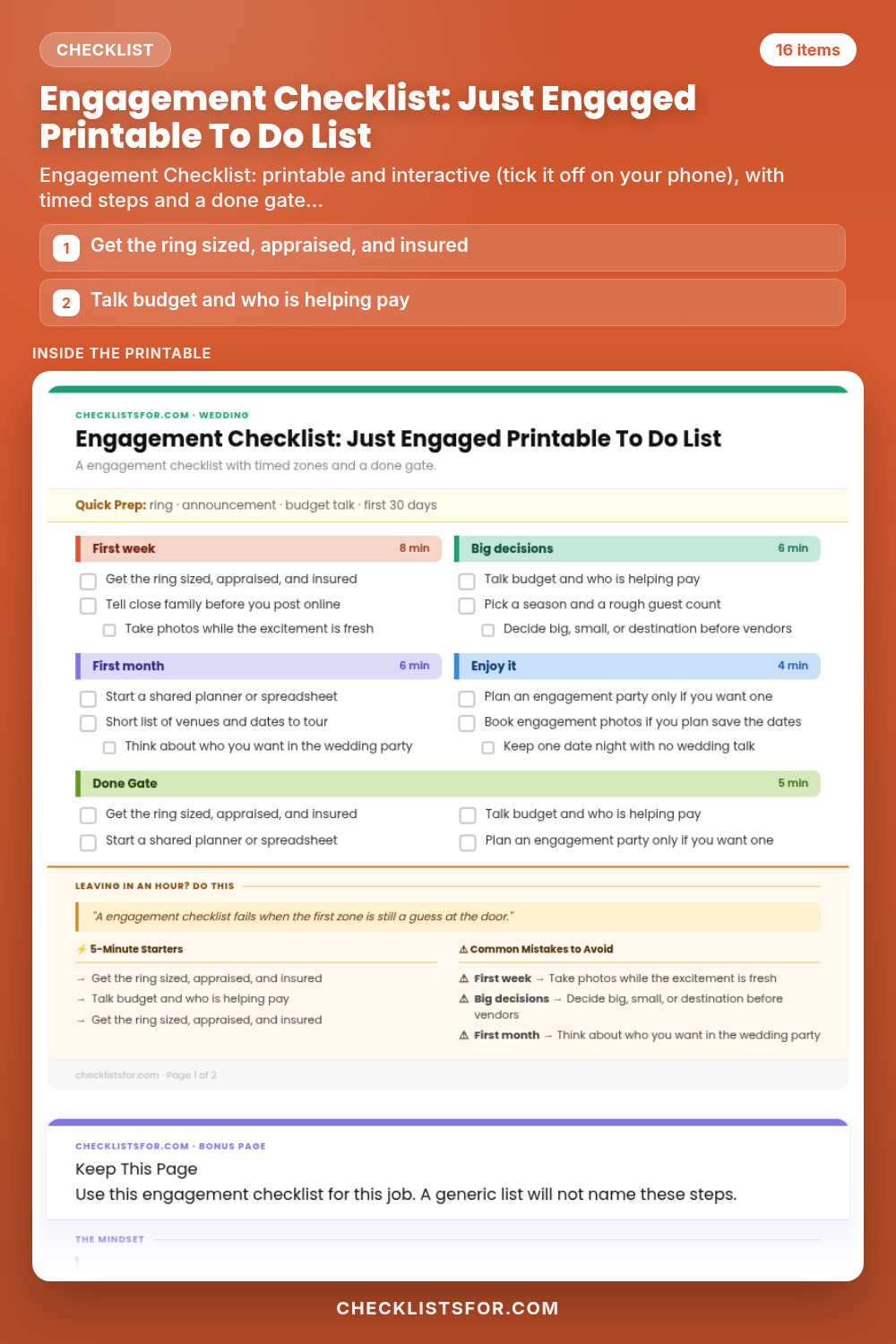 Engagement Checklist: Just Engaged Printable To Do List