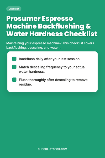 Prosumer Espresso Machine Backflushing & Water Hardness Checklist