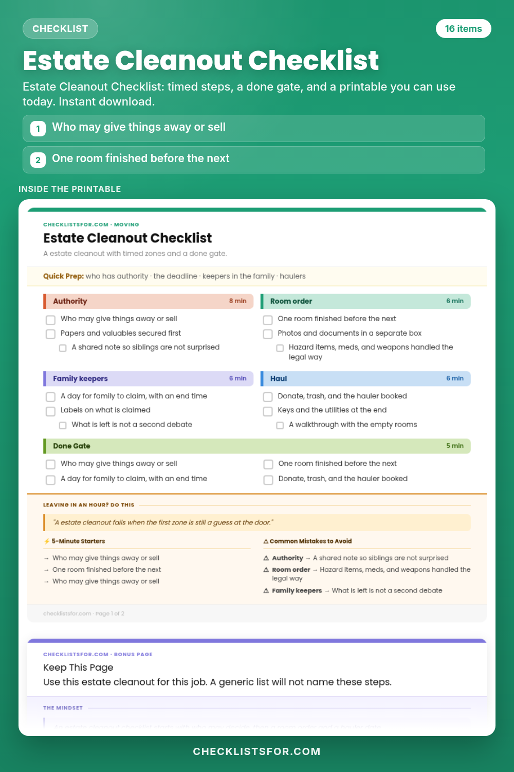 Estate Cleanout Checklist cover, interactive checklist