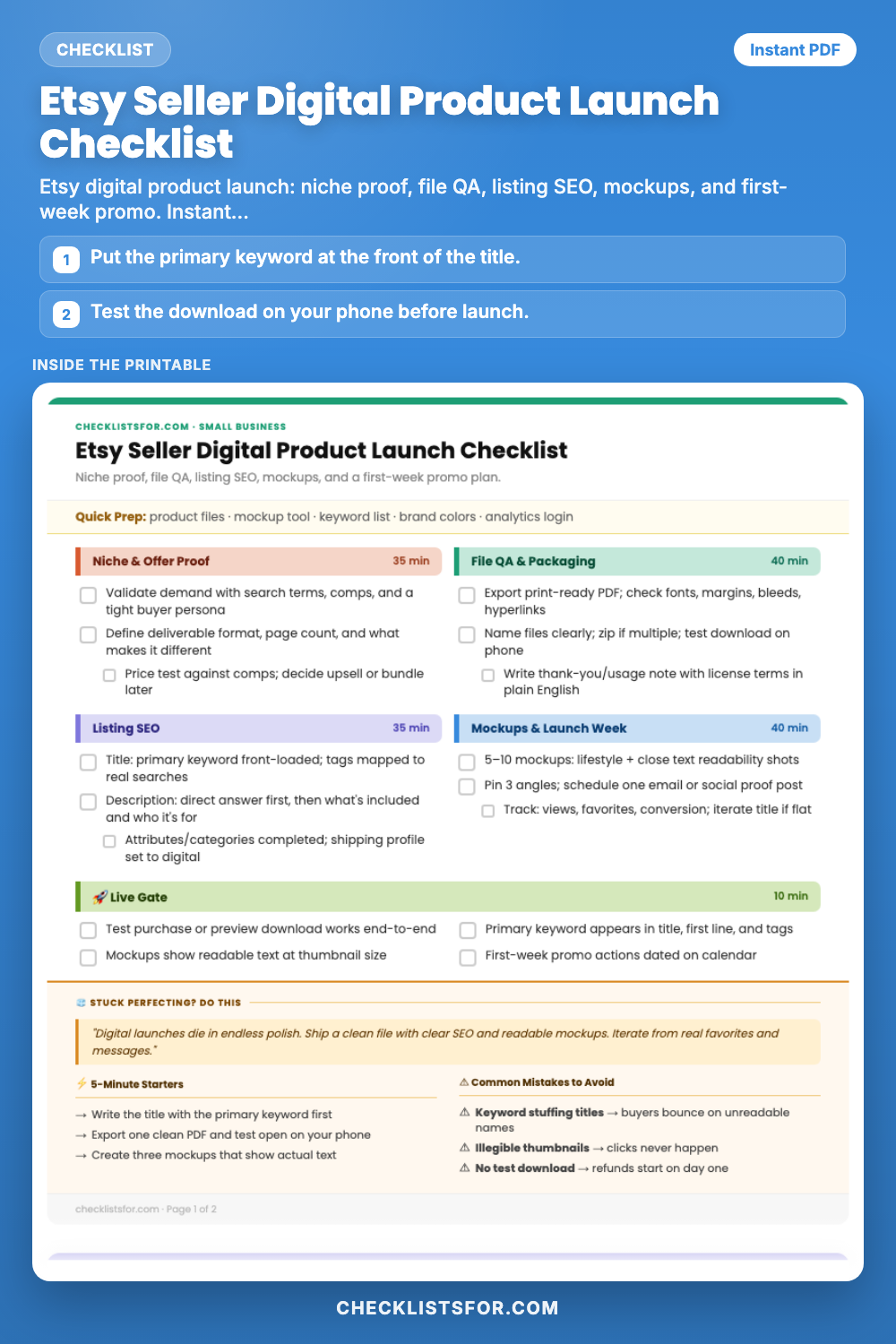 Etsy Seller Digital Product Launch Checklist
