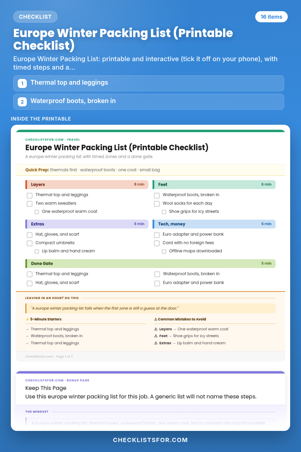 Europe Winter Packing List (Printable Checklist)