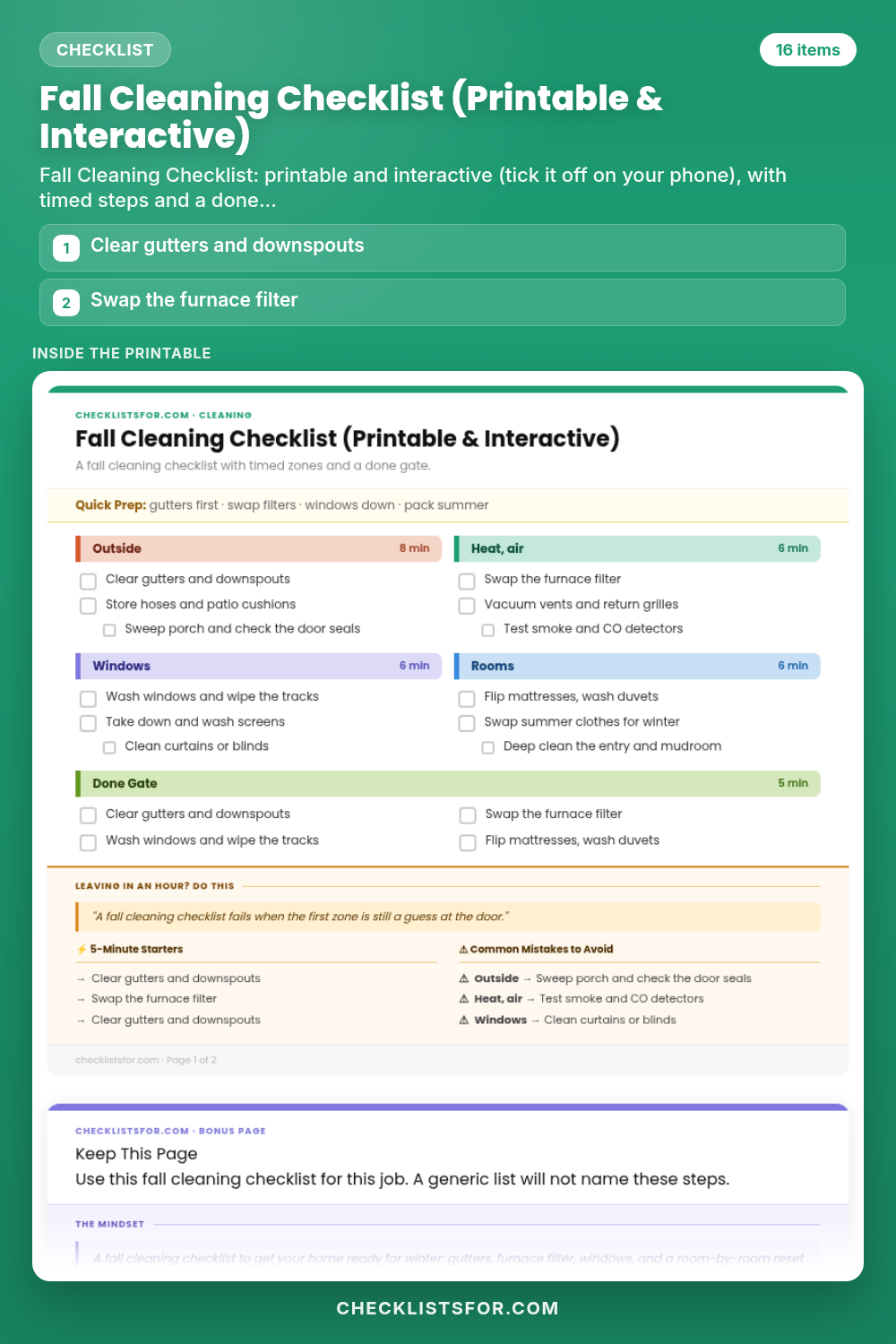 Fall Cleaning Checklist (Printable & Interactive)