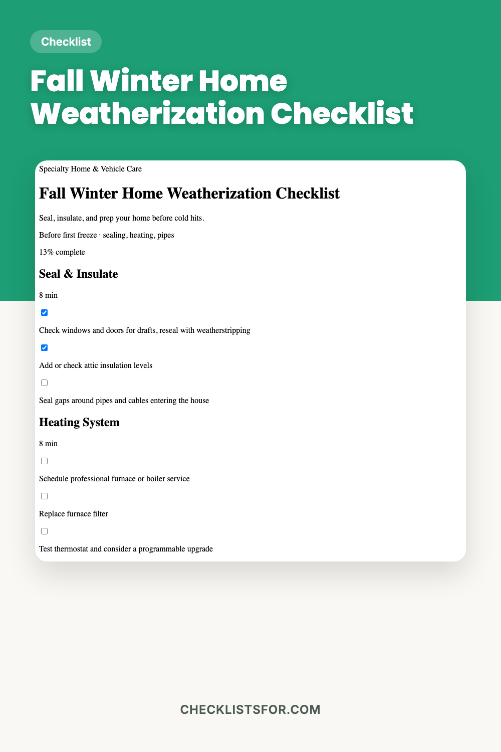 Fall Winter Home Weatherization Checklist