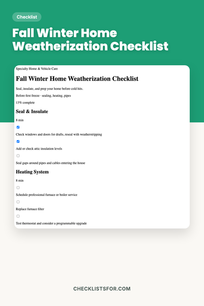 Fall Winter Home Weatherization Checklist