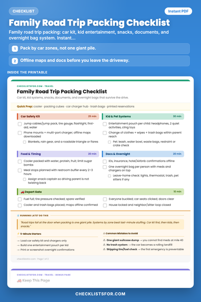Family Road Trip Packing Checklist