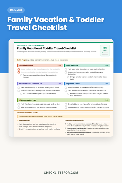 Family Vacation & Toddler Travel Checklist