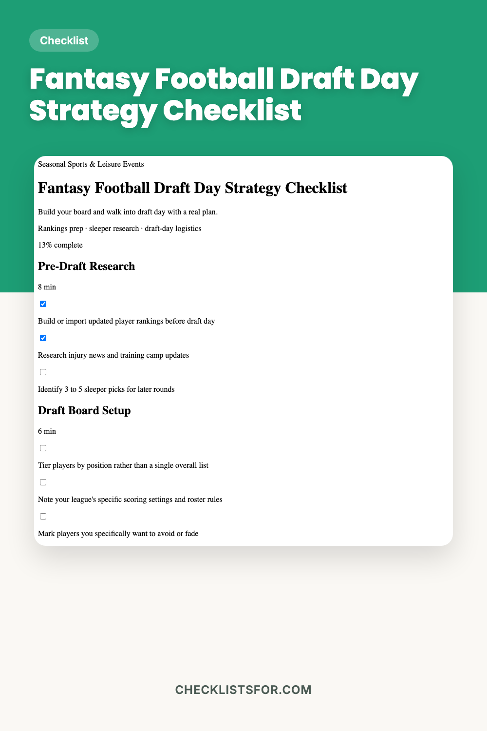 Fantasy Football Draft Day Strategy Checklist