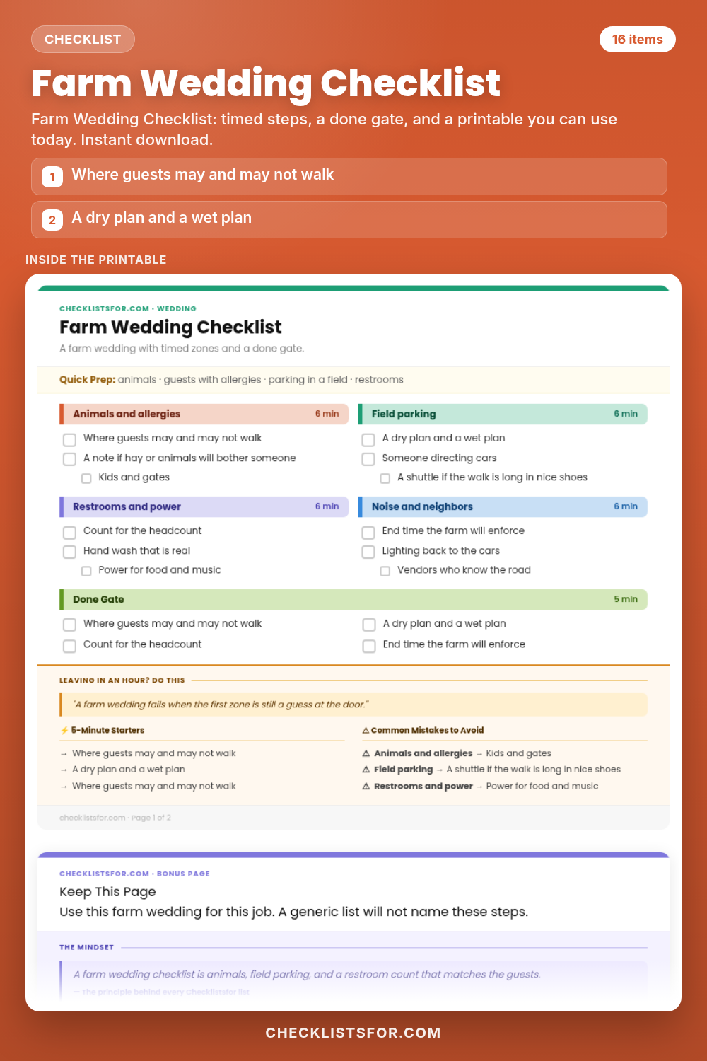 Farm Wedding Checklist