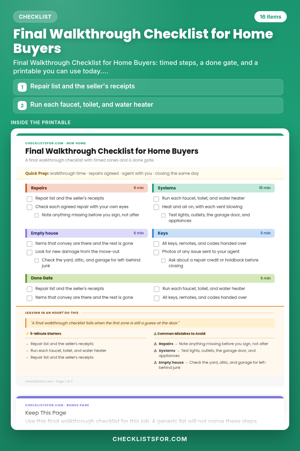 Final Walkthrough Checklist for Home Buyers cover, interactive checklist