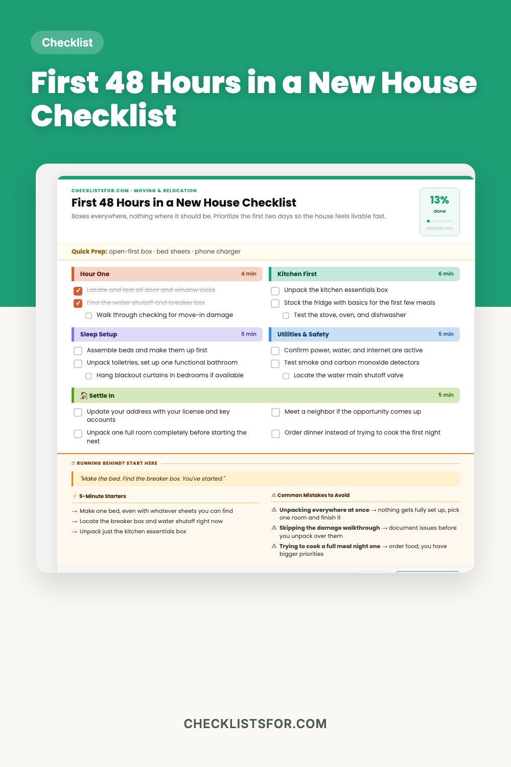 First 48 Hours in a New House Checklist