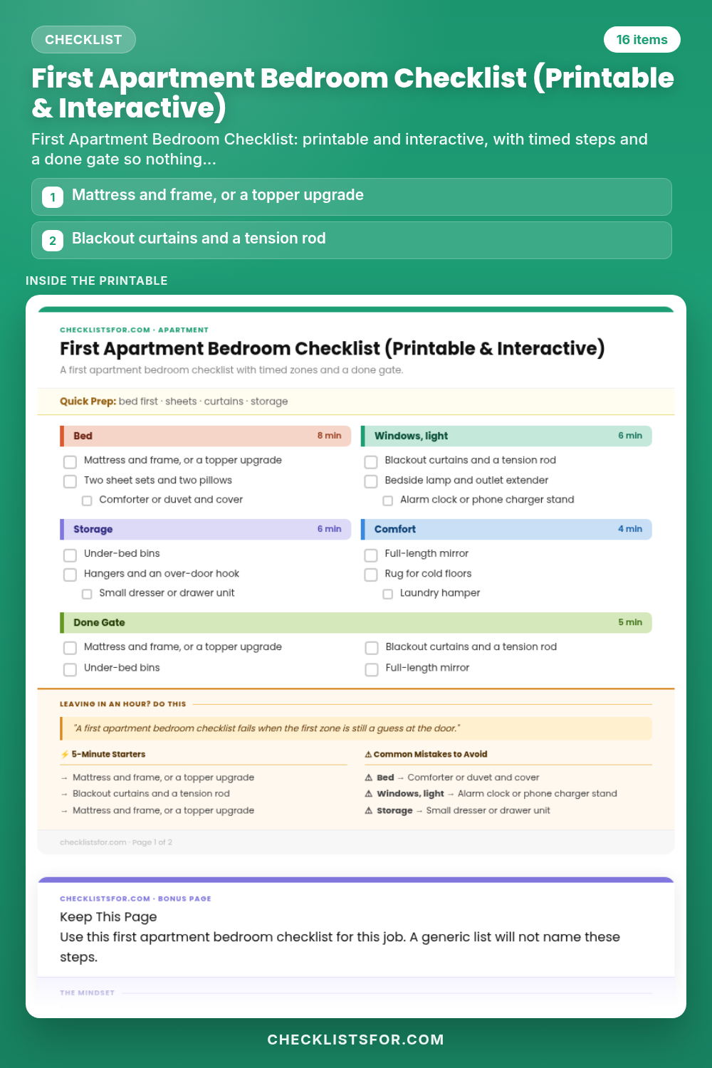 First Apartment Bedroom Checklist (Printable & Interactive)