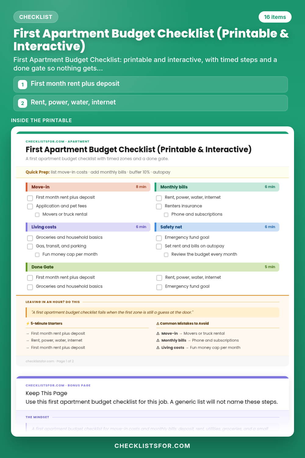 First Apartment Budget Checklist (Printable & Interactive)