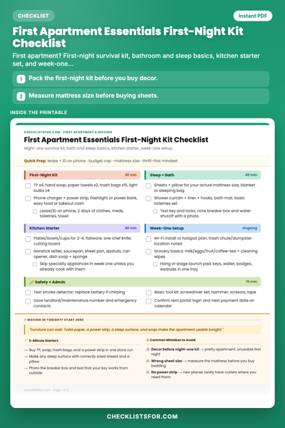 First Apartment Essentials First-Night Kit Checklist