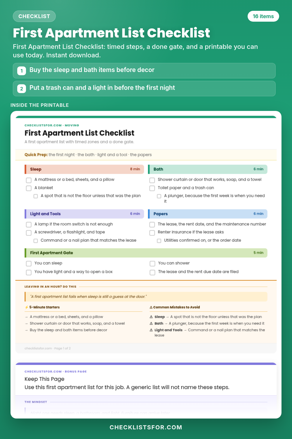 First Apartment List Checklist