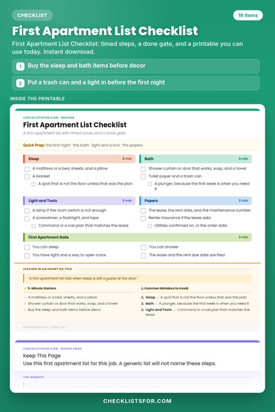 First Apartment List Checklist