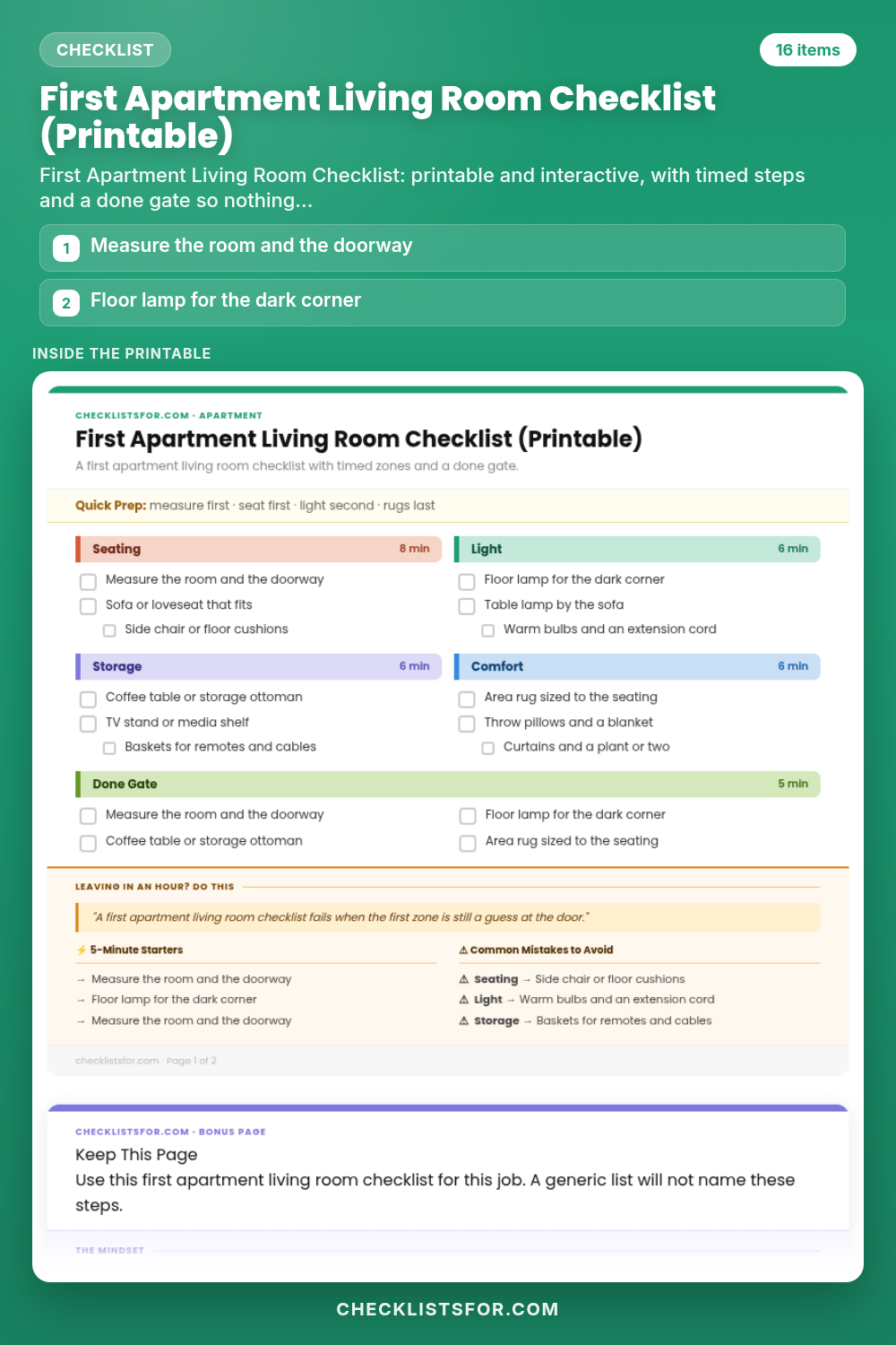 First Apartment Living Room Checklist (Printable)