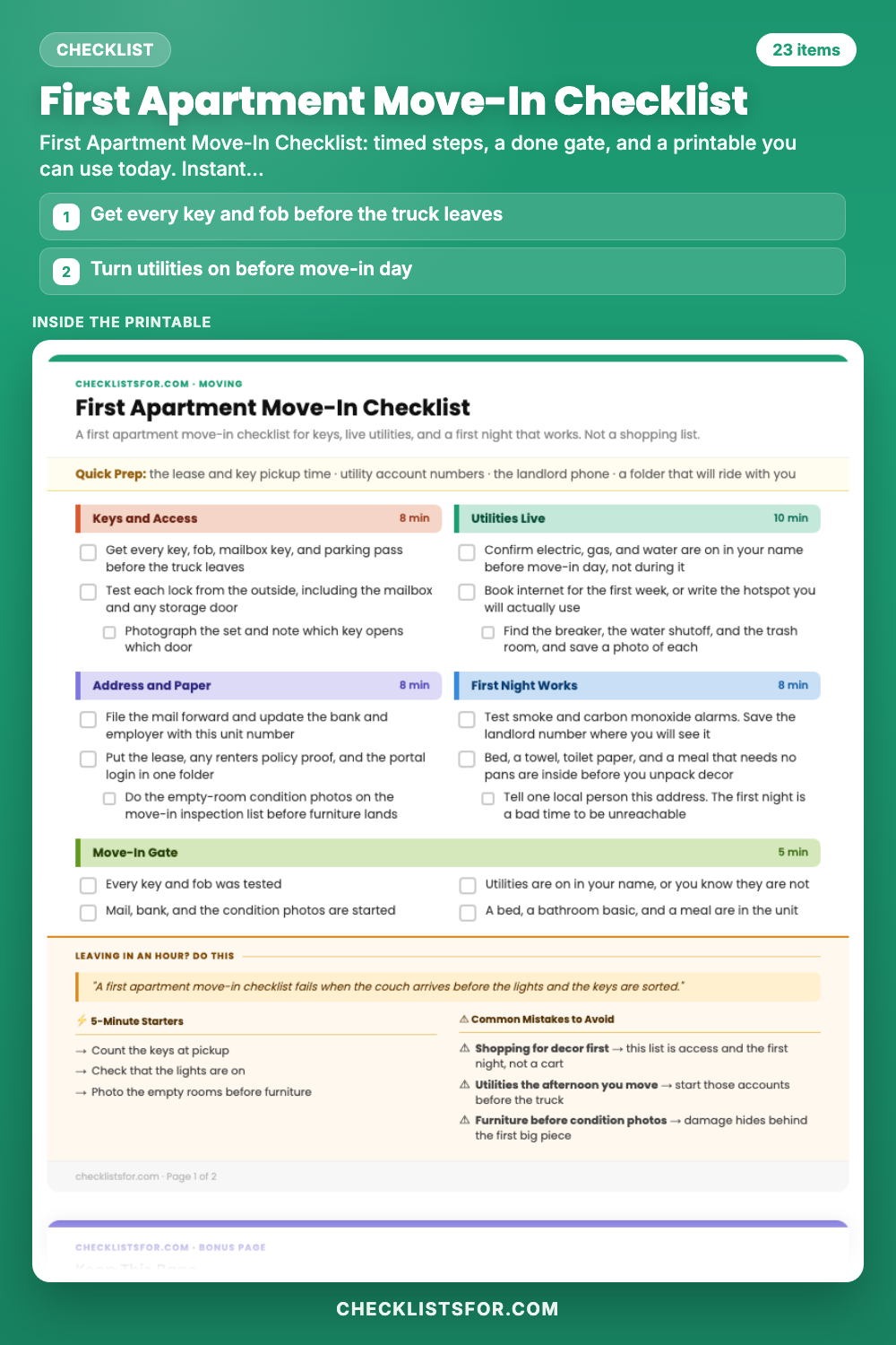 First Apartment Move-In Checklist