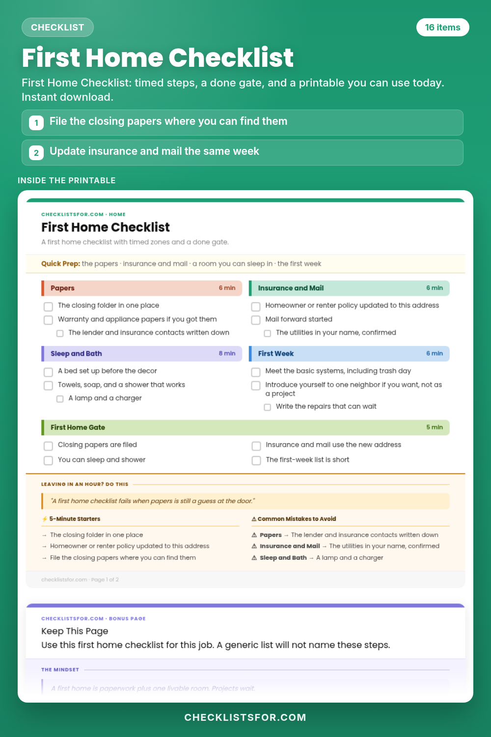 First Home Checklist cover, interactive checklist