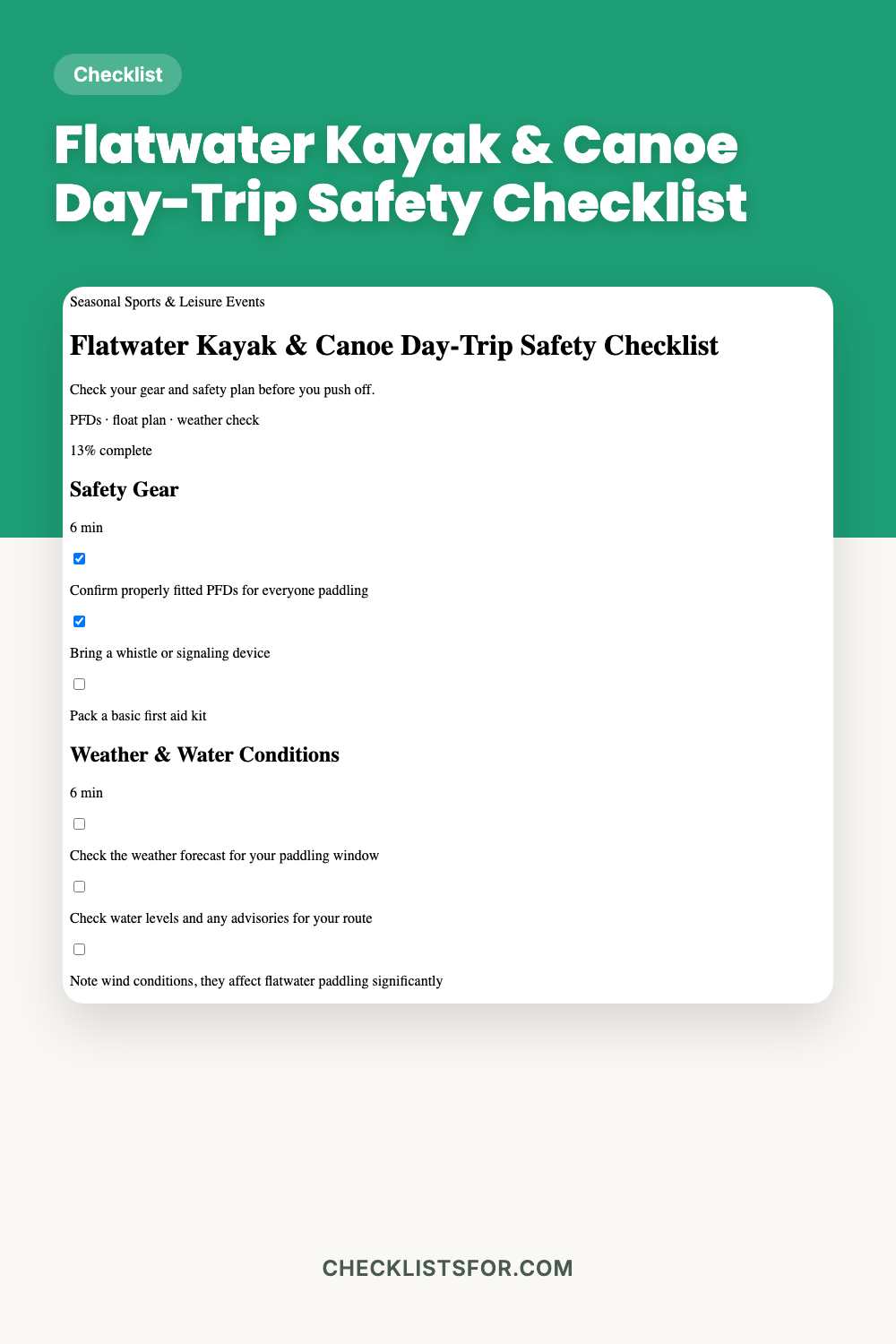 Flatwater Kayak & Canoe Day-Trip Safety Checklist