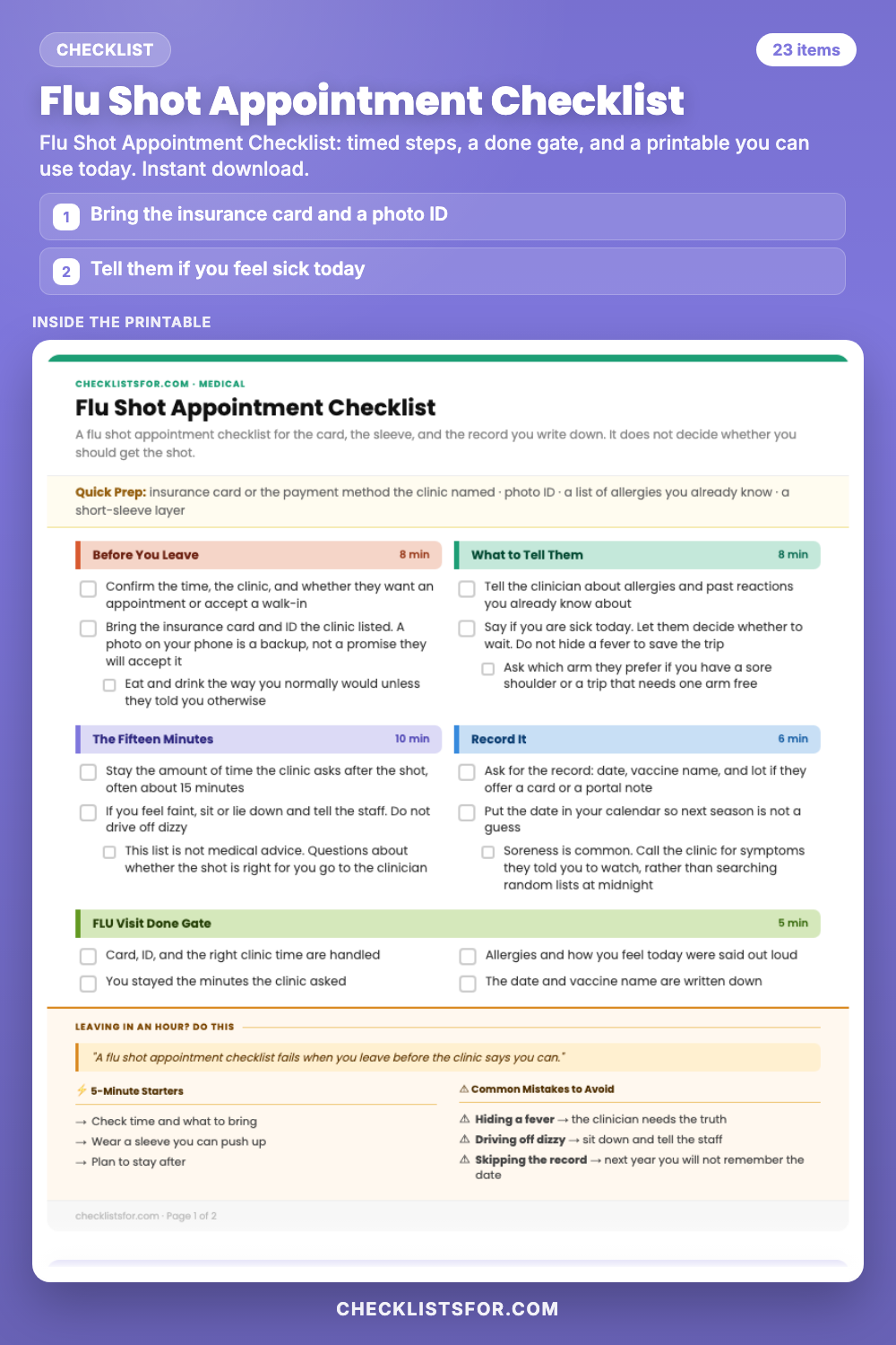 Flu Shot Appointment Checklist