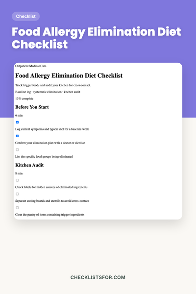 Food Allergy Elimination Diet Checklist