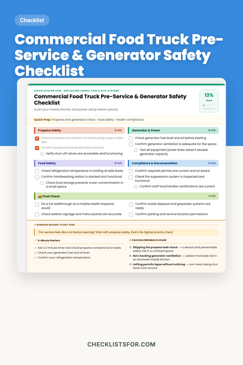 Commercial Food Truck Pre-Service Kitchen & Generator Safety Audit Checklist cover