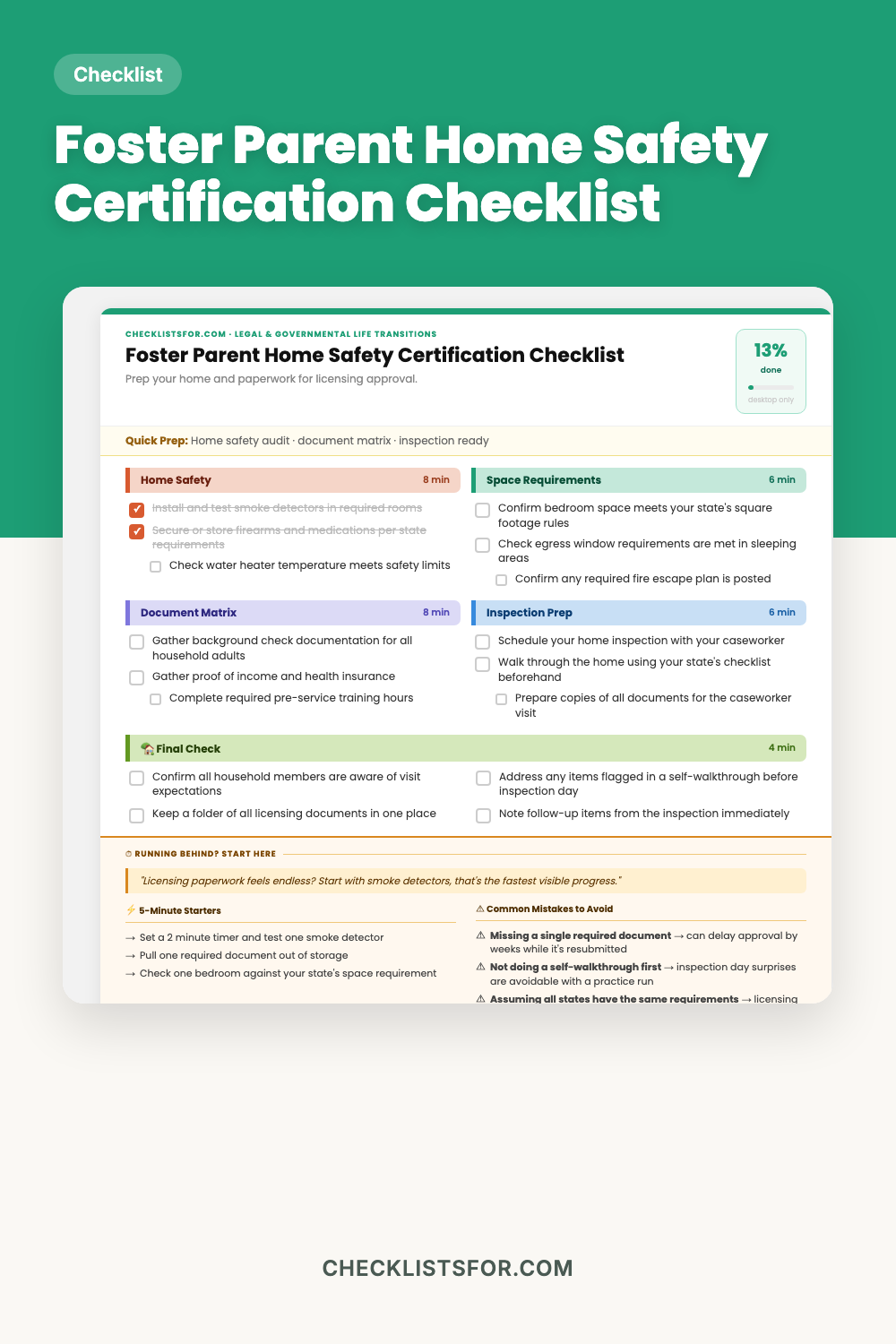 Foster Parent Home Safety Certification Document Prep Checklist cover