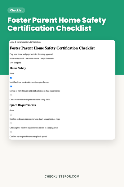Foster Parent Home Safety Certification Checklist