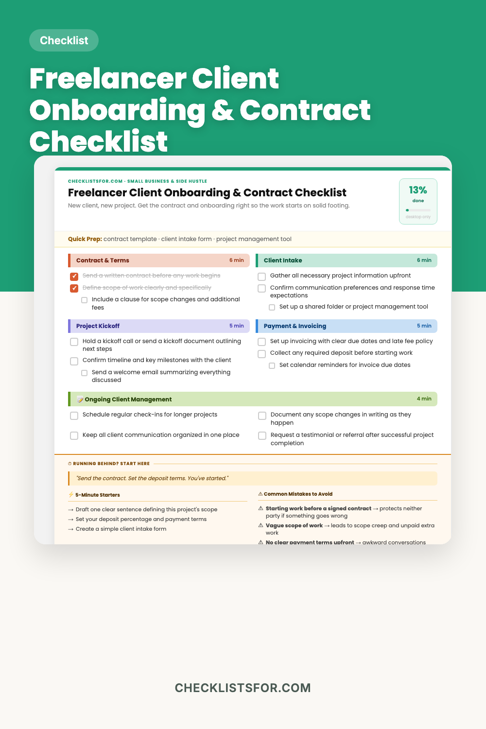 Freelancer Client Onboarding & Contract Checklist