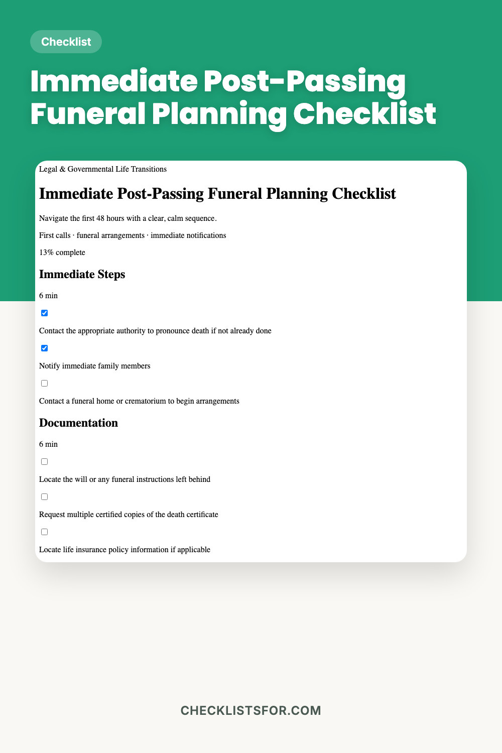 Immediate Post-Passing Funeral Planning Checklist