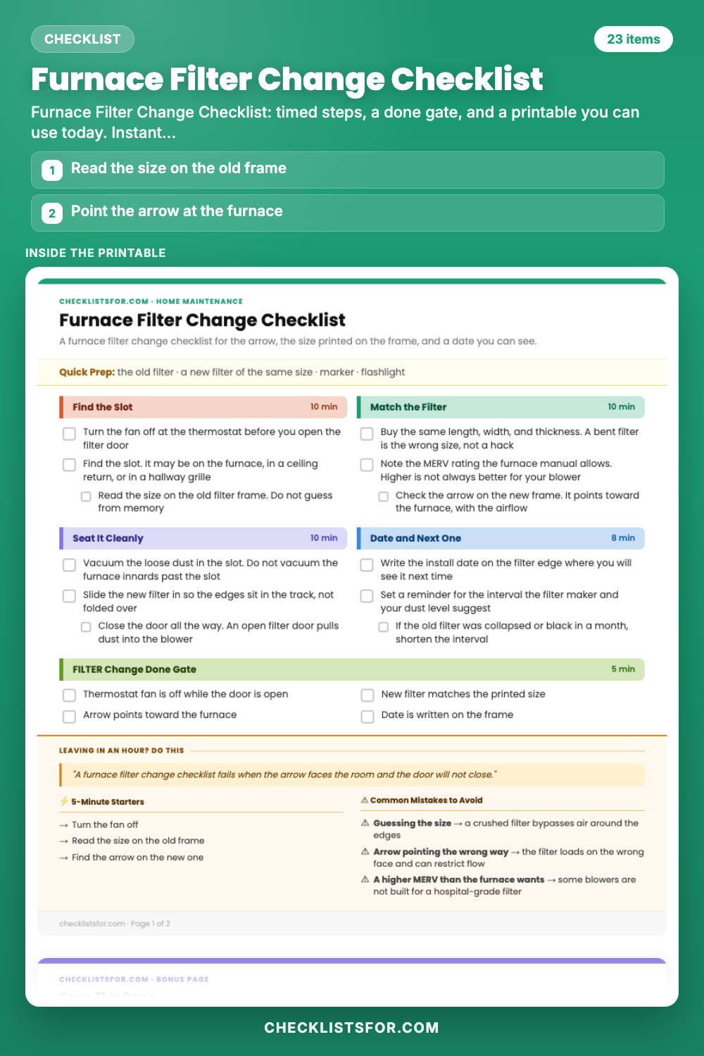 Furnace Filter Change Checklist