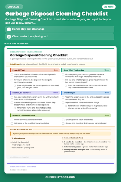 Garbage Disposal Cleaning Checklist