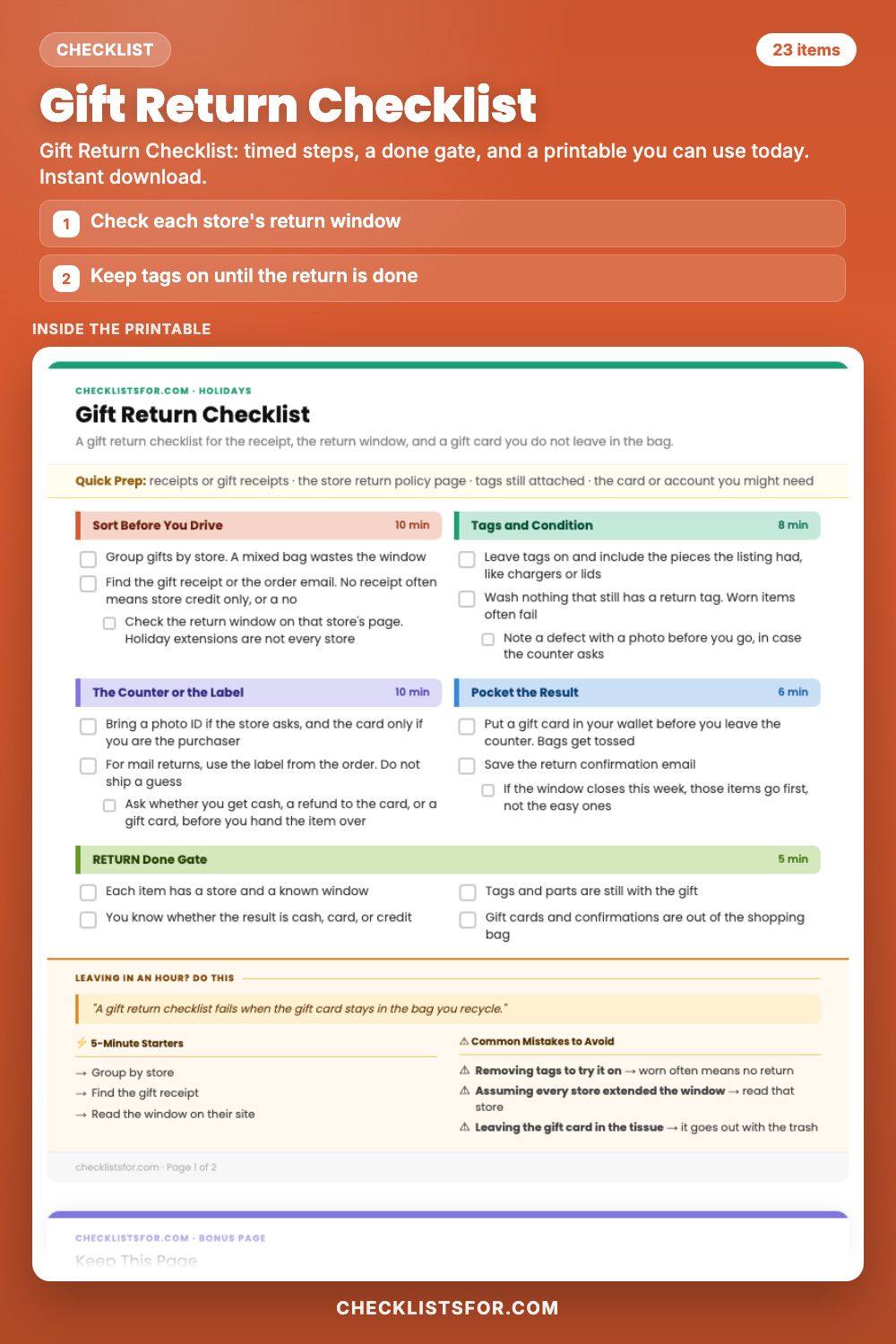 Gift Return Checklist