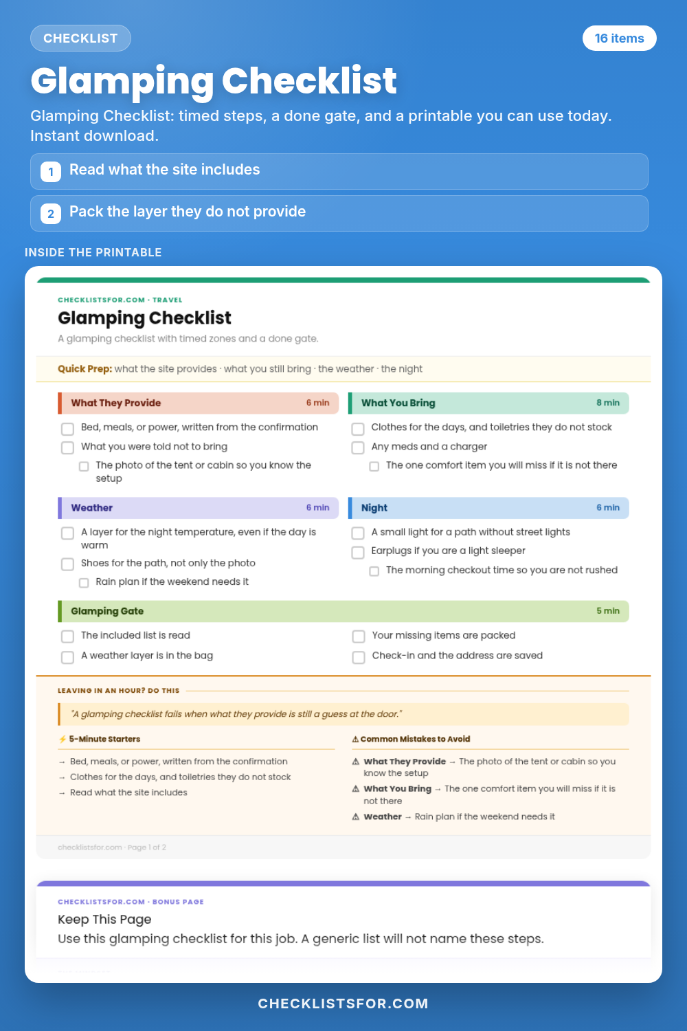 Glamping Checklist cover, interactive checklist