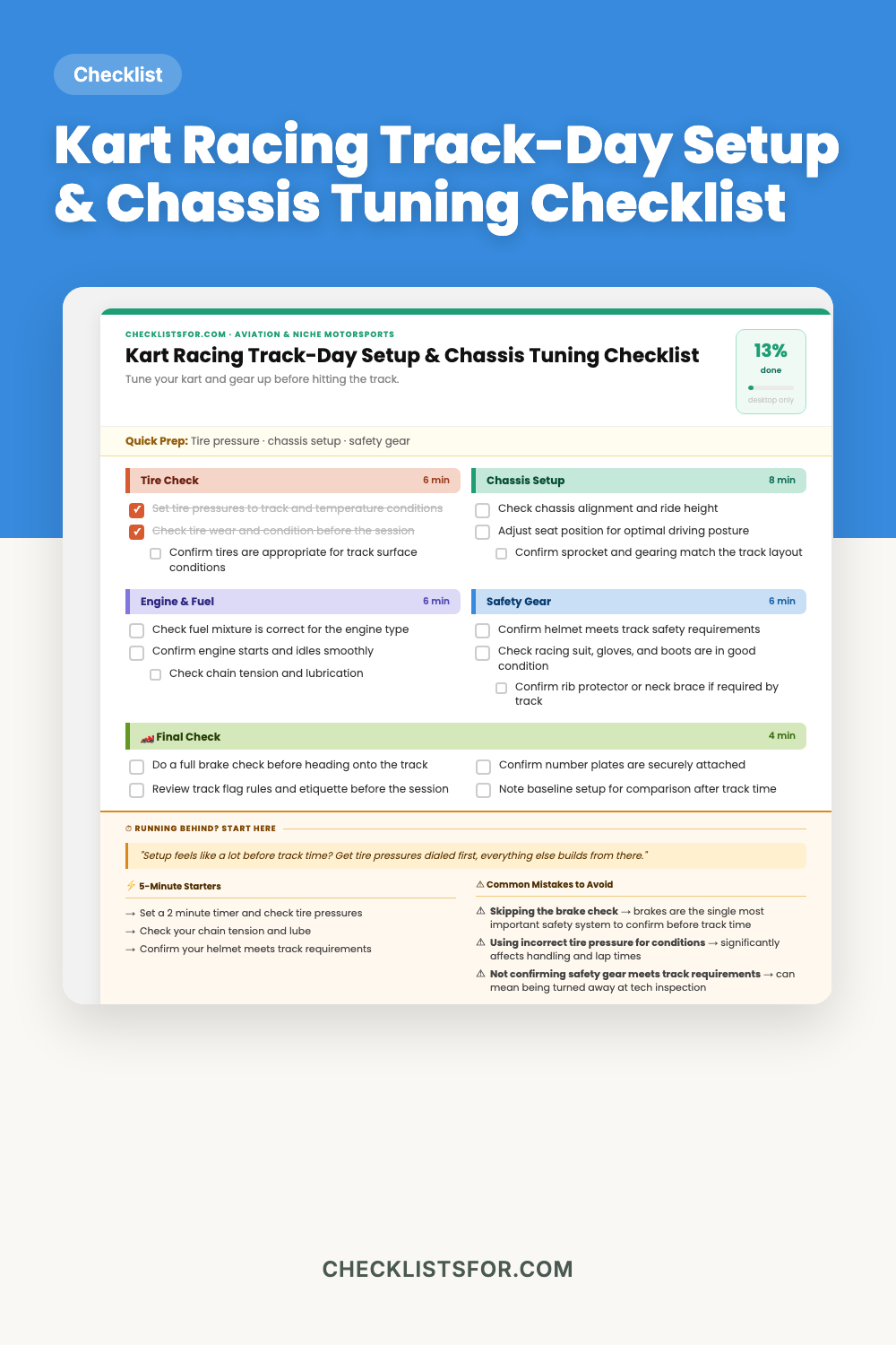 Kart Racing Track-Day Setup, Tire Pressures & Chassis Tuning Checklist cover